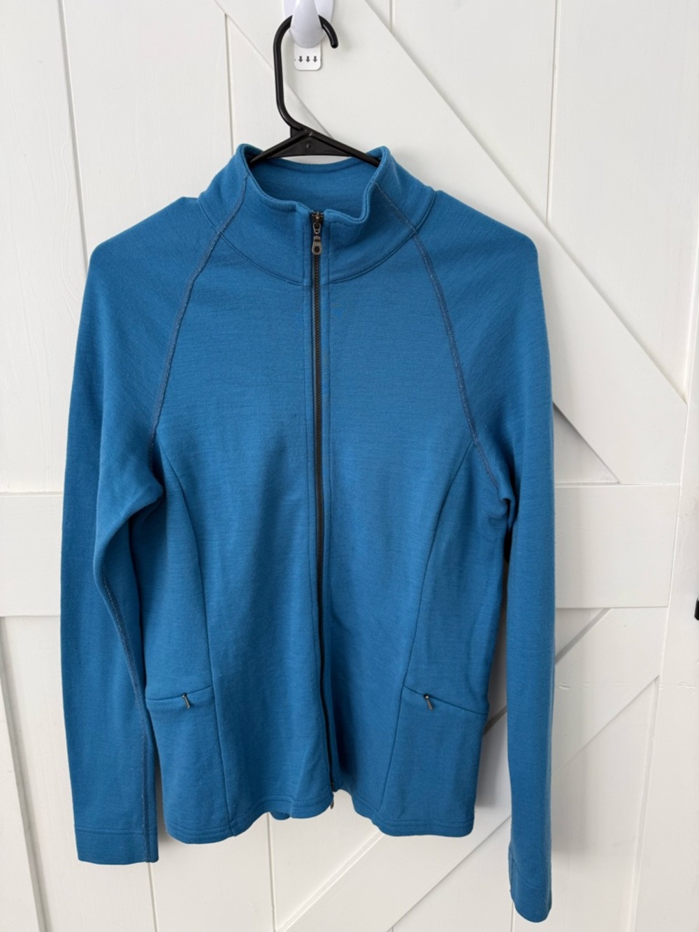 USA Ibex Full Zip 100% Merino Wool Cardigan Sweater Jacket Blue Athletic L - Picture 8 of 16